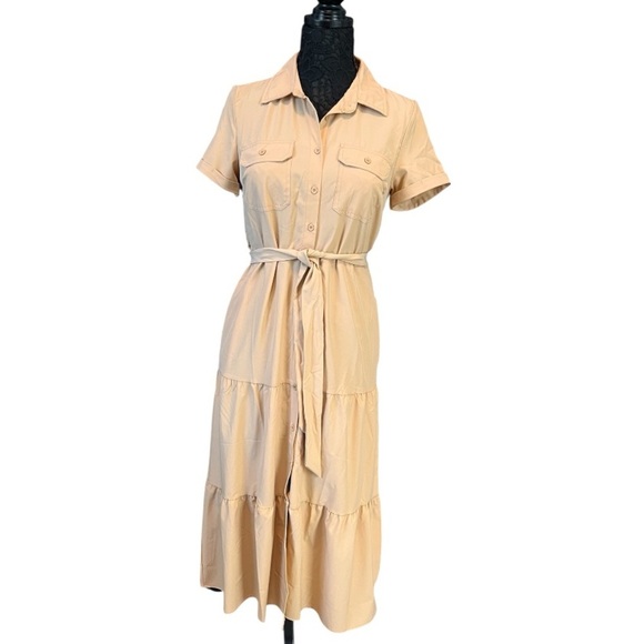 NWT Lucky Brand Short sleeve utility shirt dress tan Sz S - Picture 2 of 7